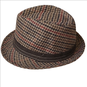 ADORA Houndstooth Fedora with Red and Black Accents